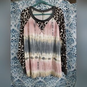 Stylish Glitzy Girlz 4X Tie-Dye and Leopard Long Sleeve Top